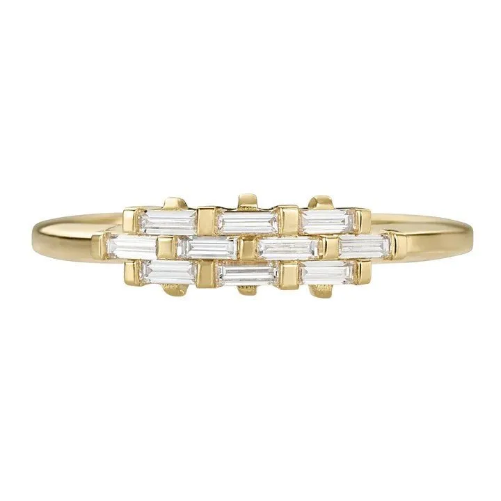 ORDER ONLY: 18K Gold Triple Row Woven Baguette Diamond Ring