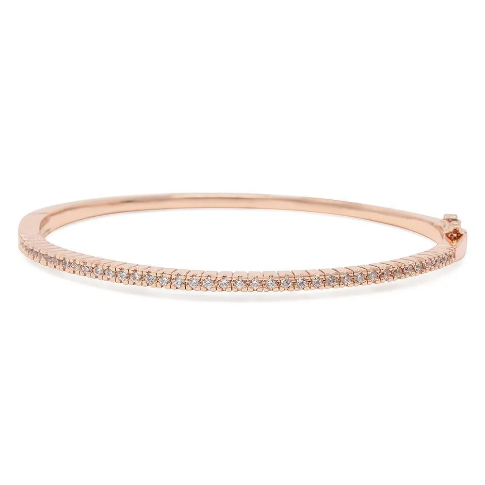 Oval Hinged Bangle with Cubic Zirconia RoseGold Plated