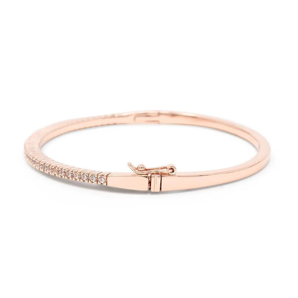 Oval Hinged Bangle with Cubic Zirconia RoseGold Plated