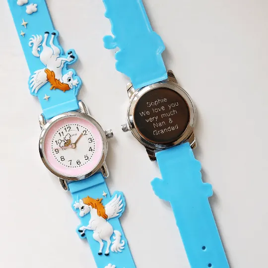 Personalised Engraved Kids 3D Unicorn Watch - Light Blue