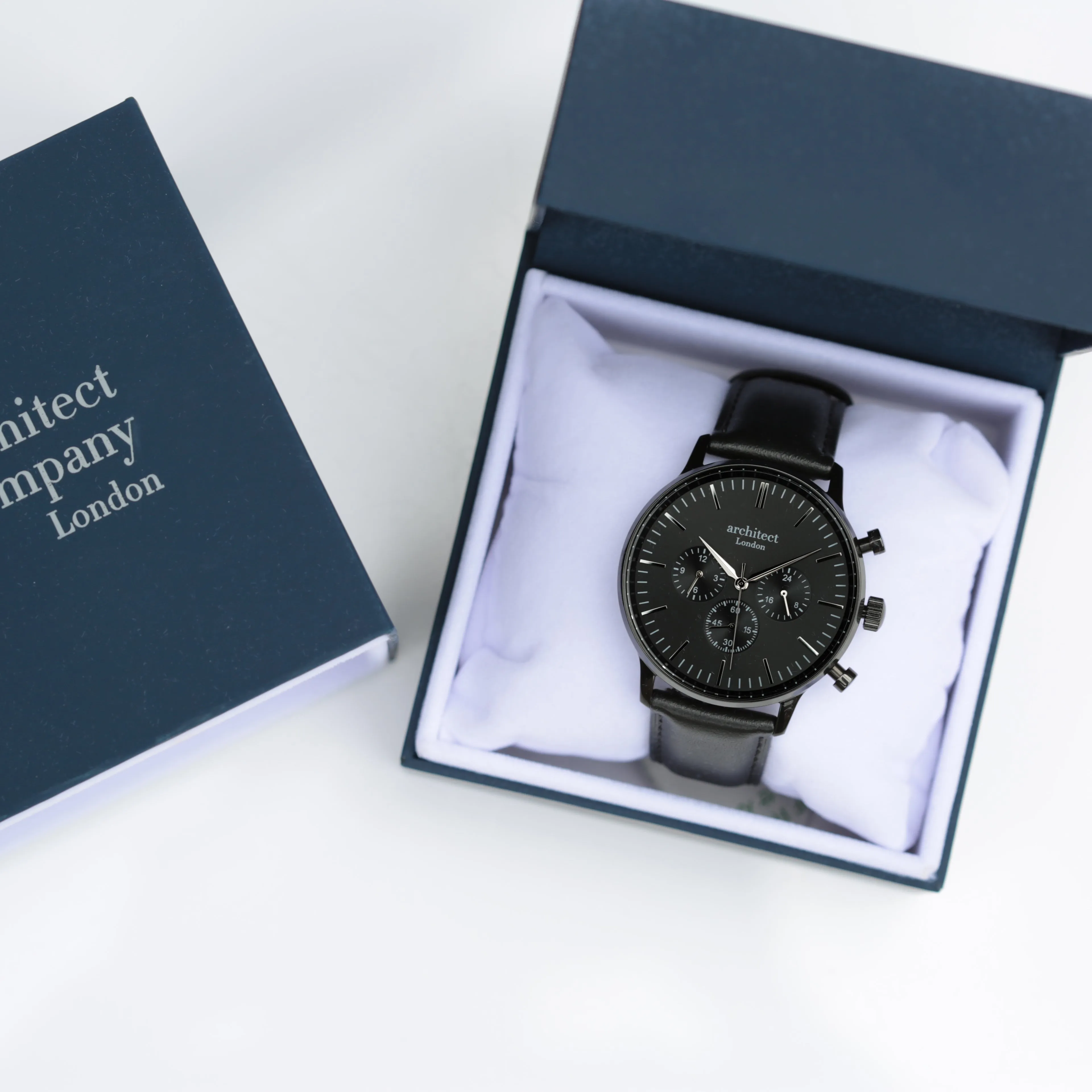 Personalised Handwriting Engraved Men's Architect Motivator Watch in Black with Black Leather Strap