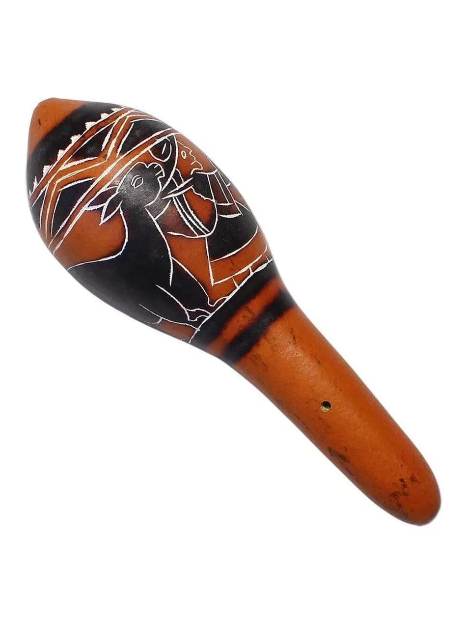 Peruvian Amazon Colorful Gourd Rattle - Short