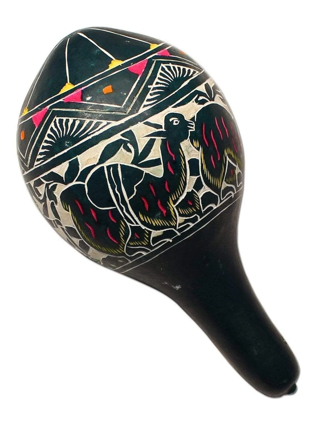 Peruvian Amazon Colorful Gourd Rattle - Short