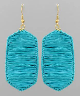 Raffia Wrapped Hexagon Earrings - Turquoise