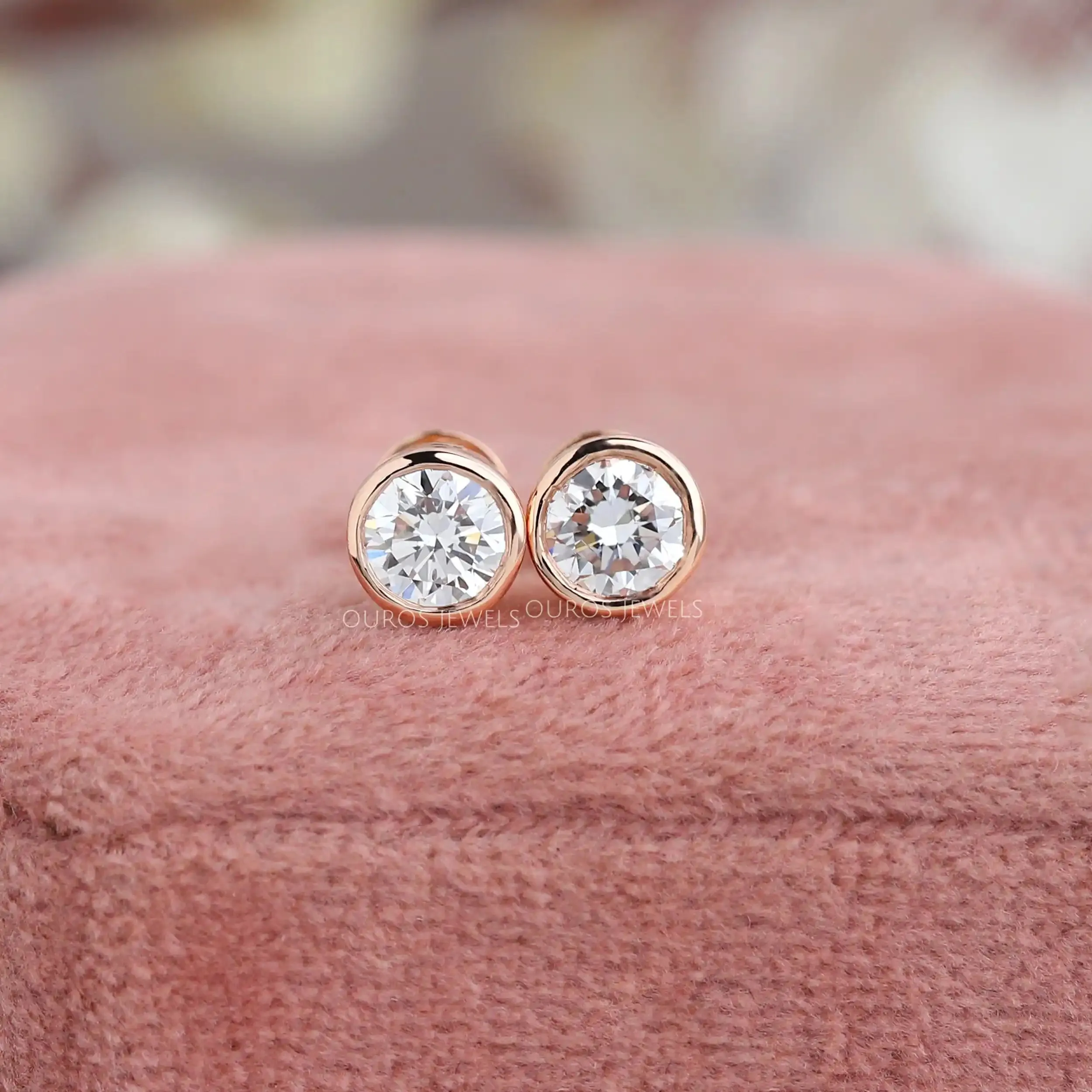 Round Cut Bezel Set Stud Earrings