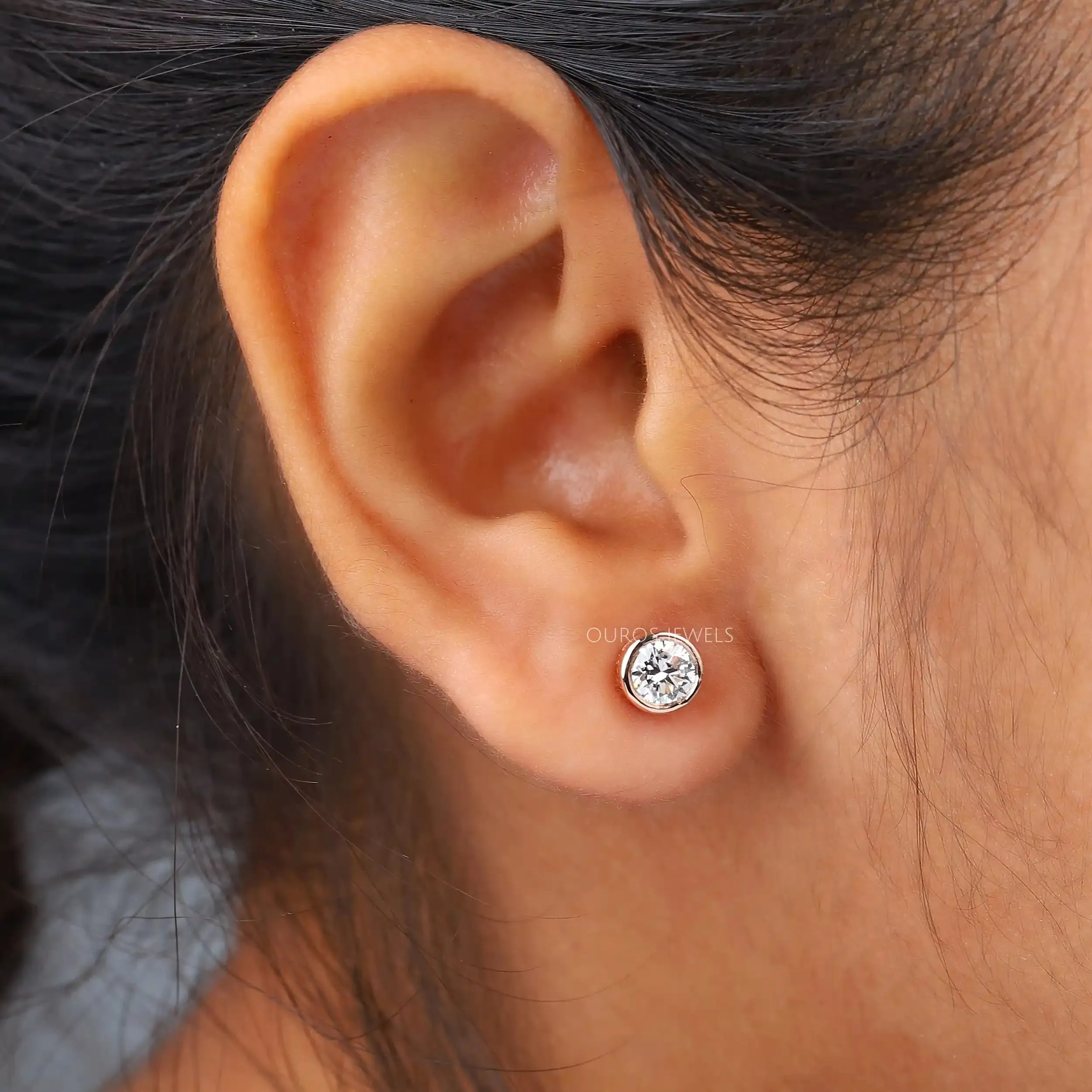 Round Cut Bezel Set Stud Earrings