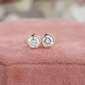 Round Cut Bezel Set Stud Earrings