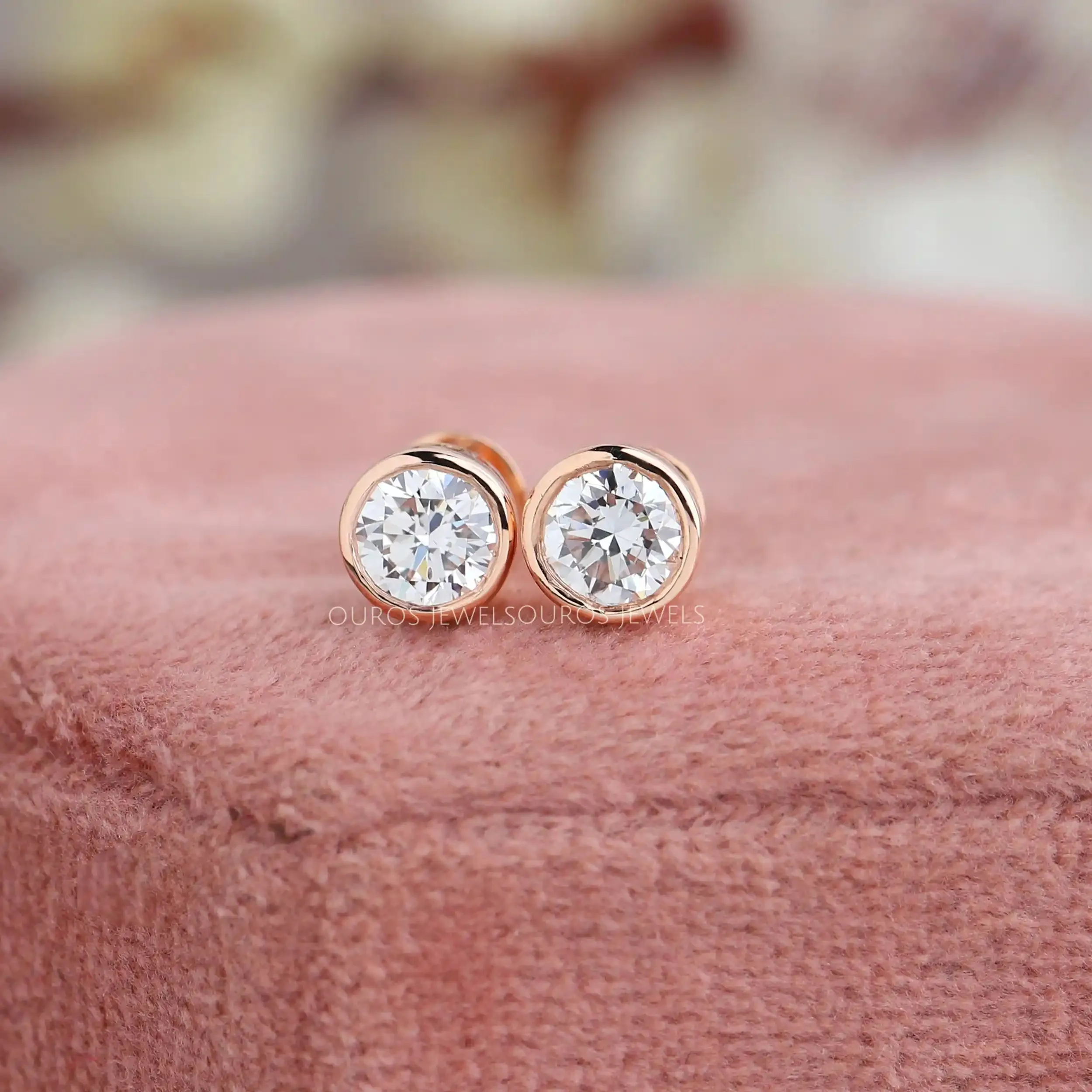 Round Cut Bezel Set Stud Earrings