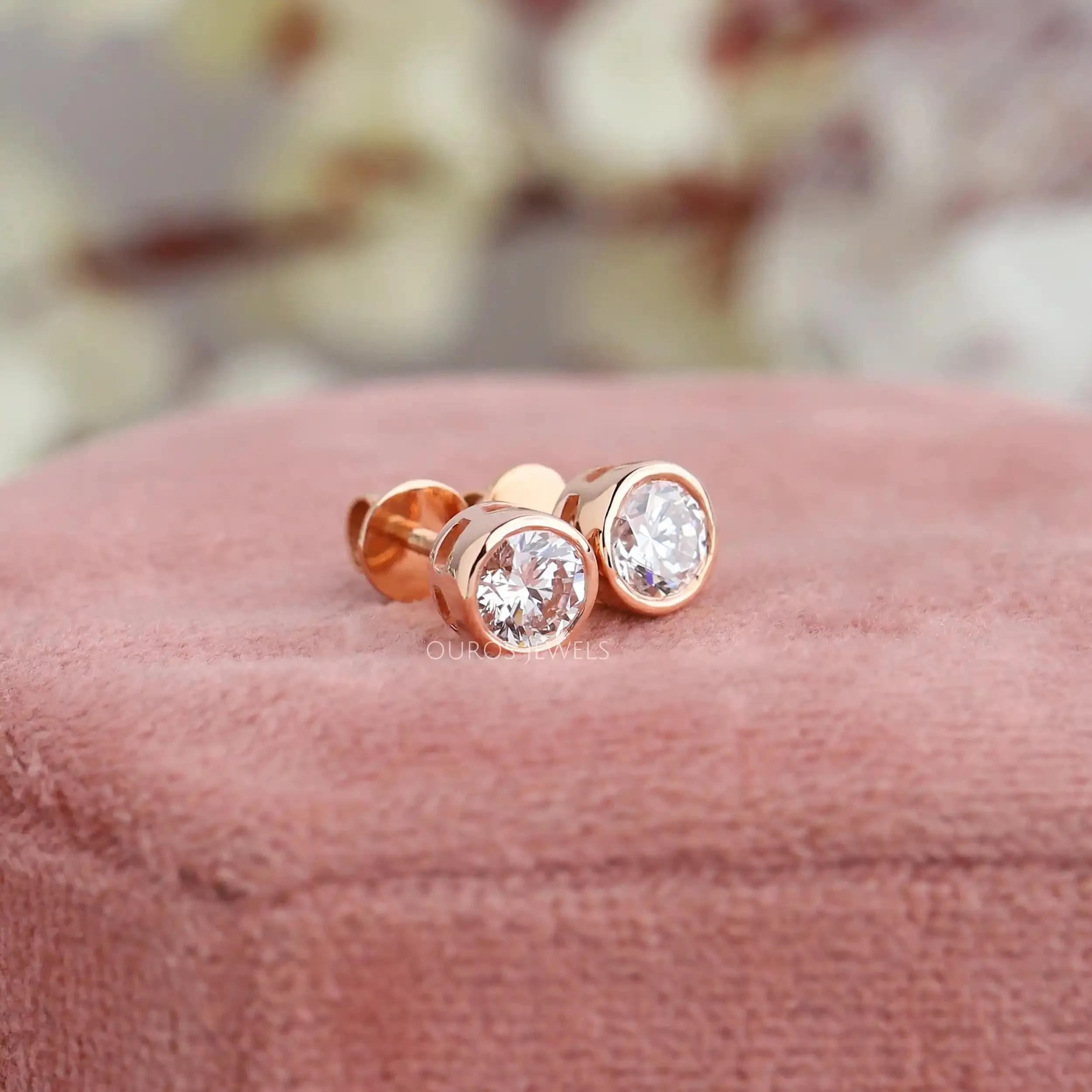 Round Cut Bezel Set Stud Earrings