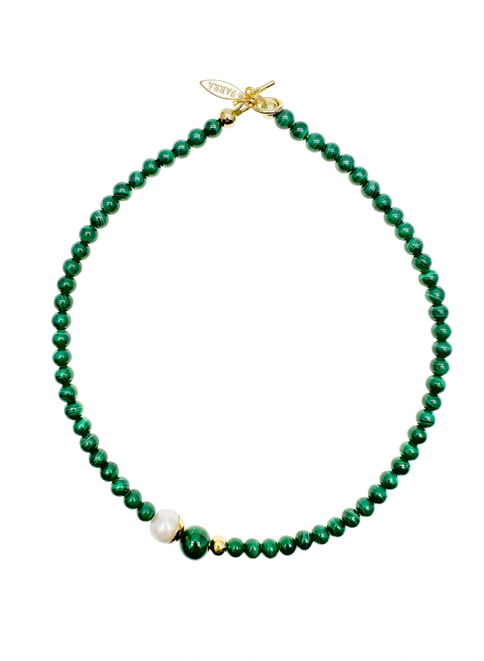 Round Malachite & Freshwater Pearls Simple Necklace KN032