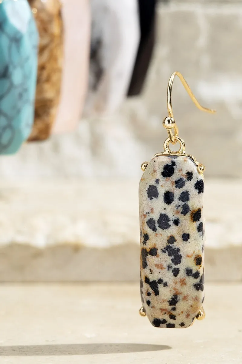 Semi-Precious Stone Dangle Drop Fish Hook Earrings