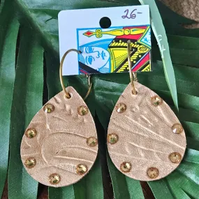 SL Tan Leather Teardrop Hoop Earrings