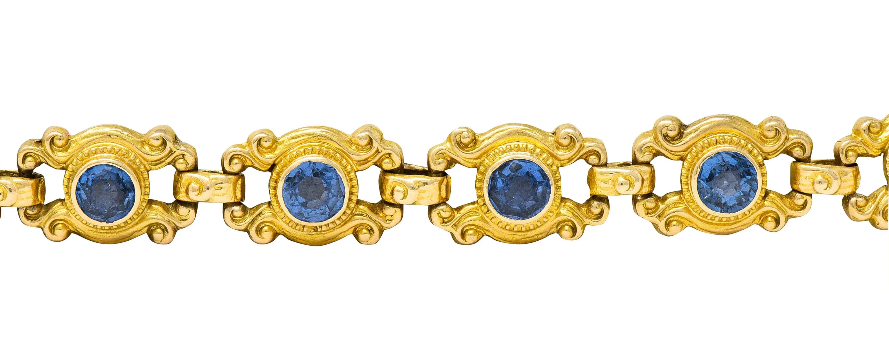 Sloan & Co. 4.50 CTW Sapphire 14 Karat Gold Link Bracelet