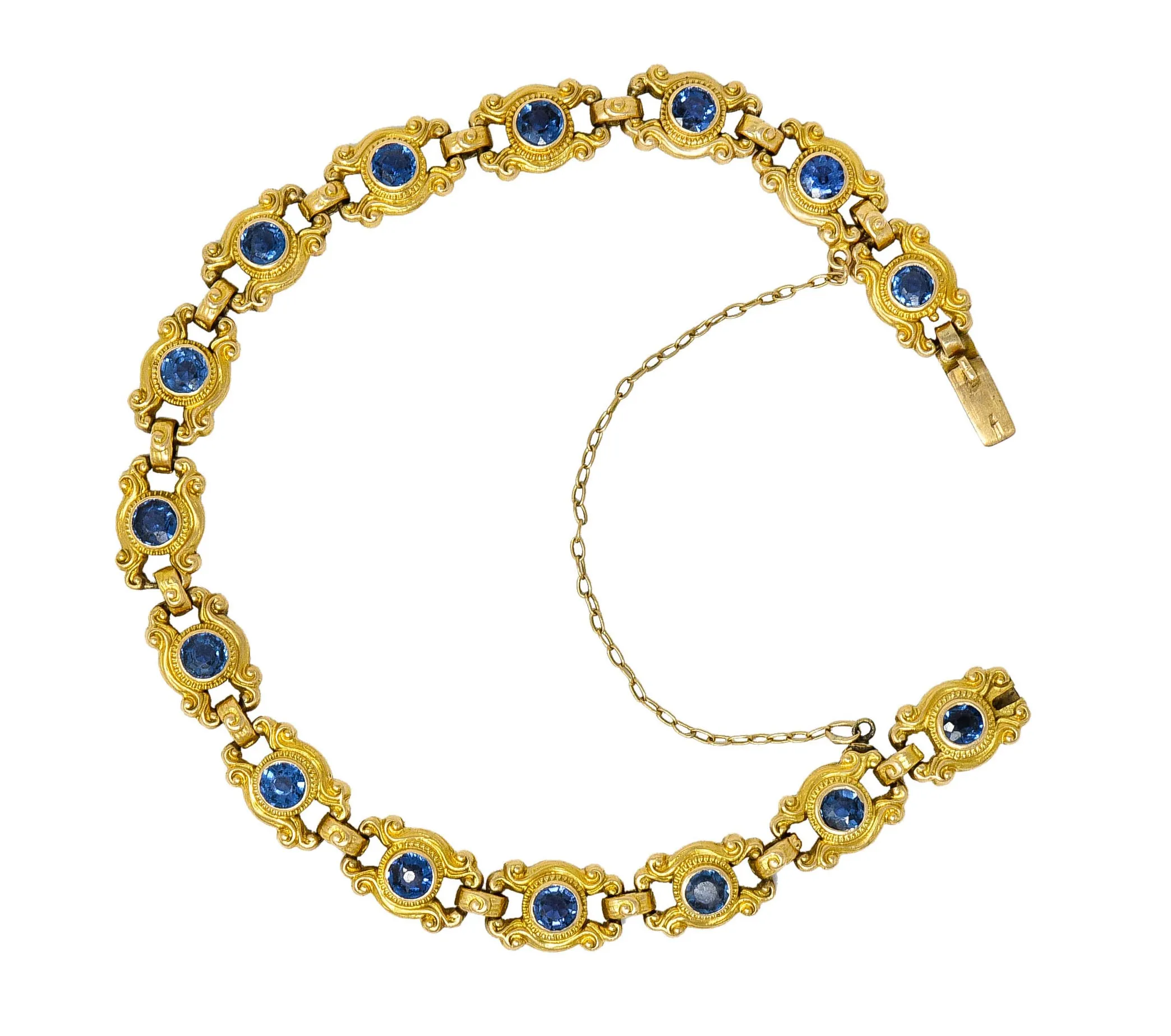 Sloan & Co. 4.50 CTW Sapphire 14 Karat Gold Link Bracelet