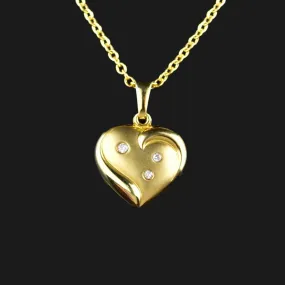 Solid 14K Gold Diamond Puffy Heart Pendant Necklace