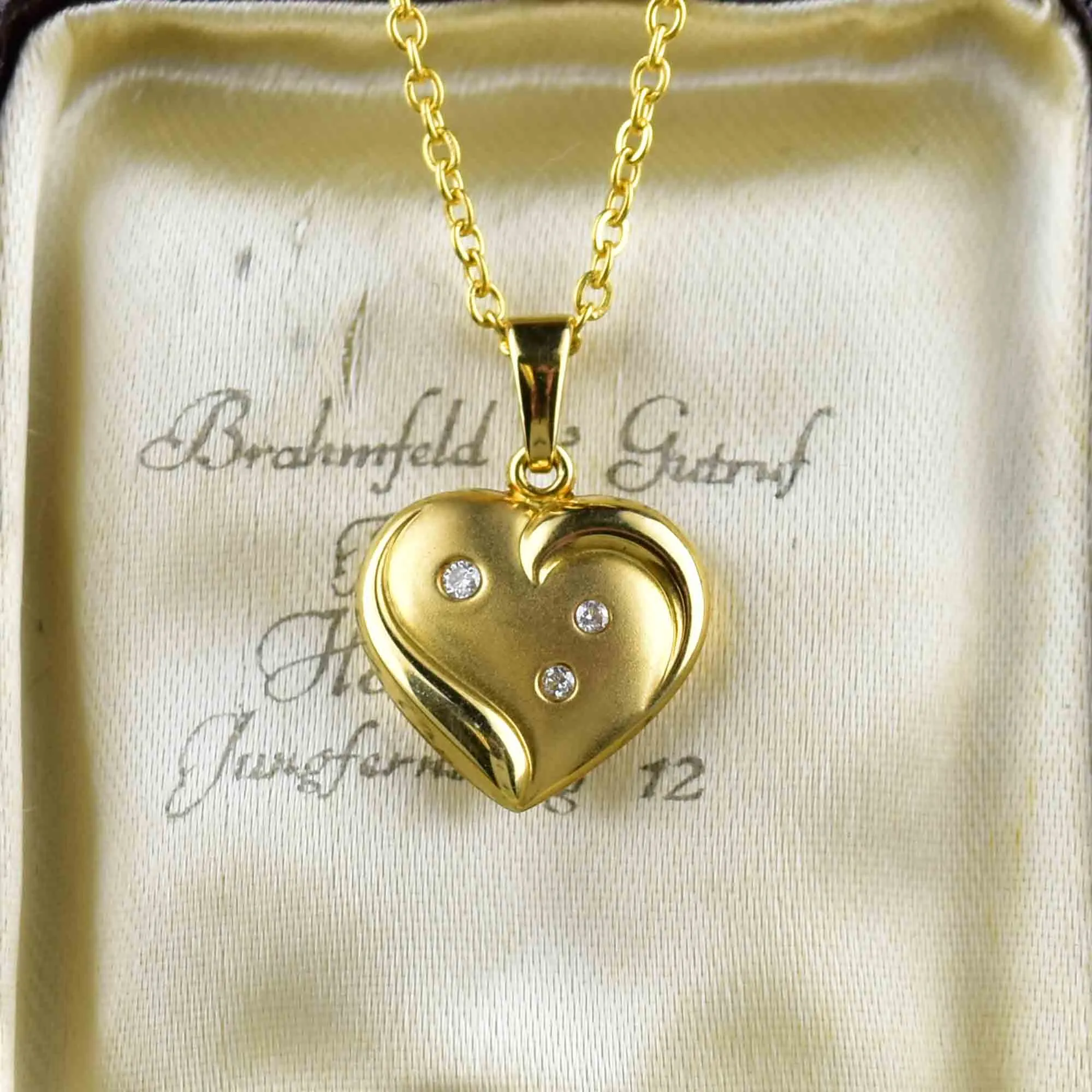 Solid 14K Gold Diamond Puffy Heart Pendant Necklace