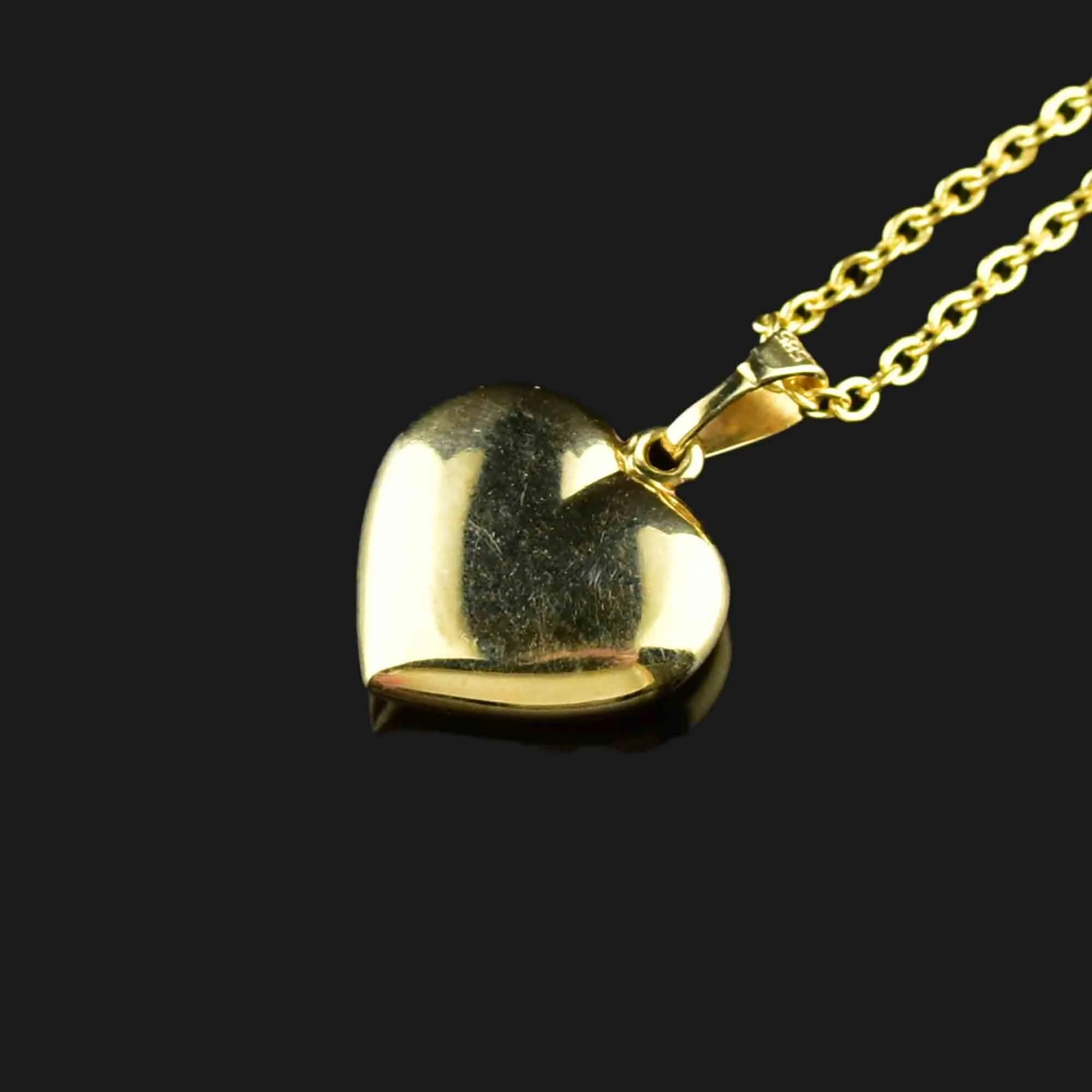 Solid 14K Gold Diamond Puffy Heart Pendant Necklace