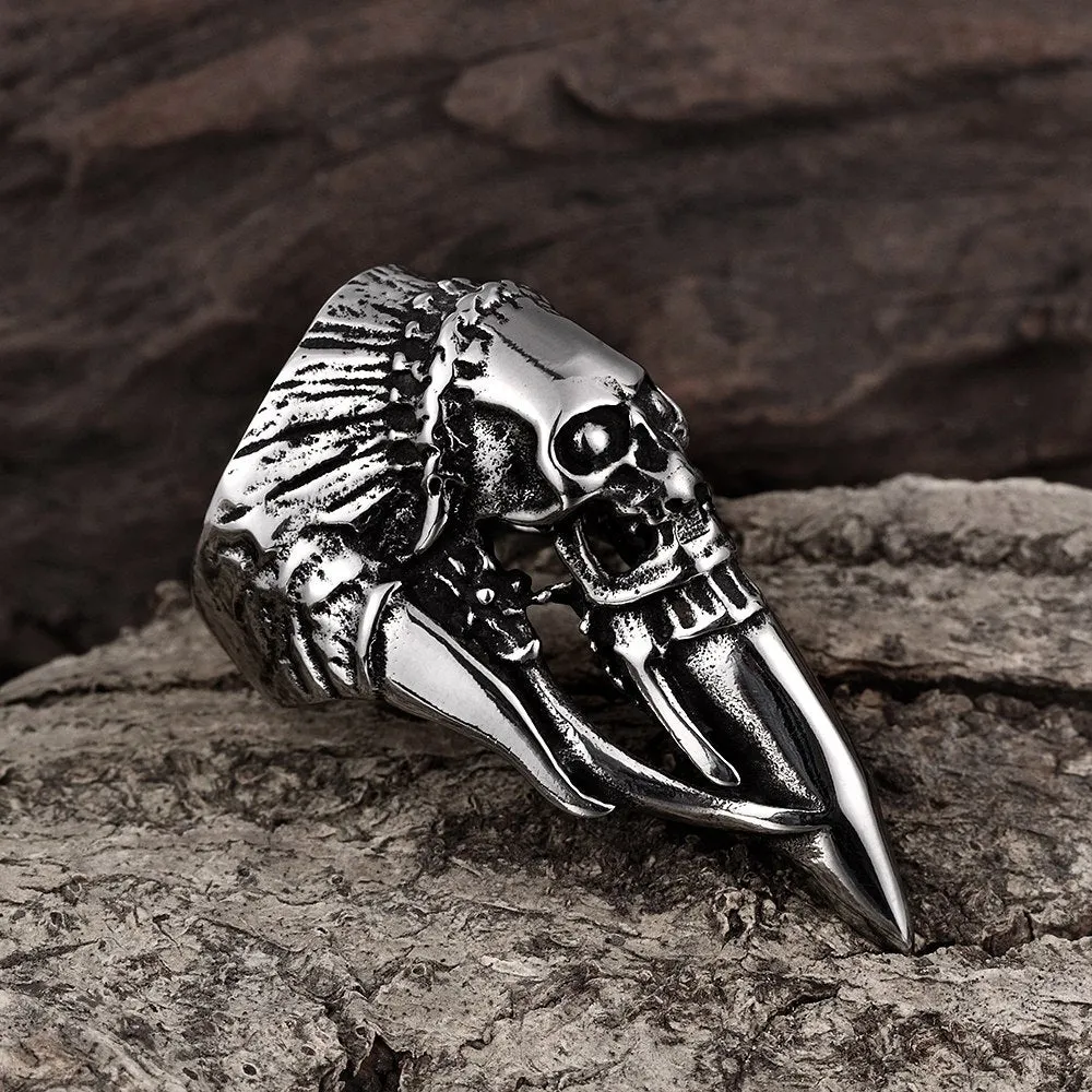 Stainless Steel Indian Chief Head Skull Rings