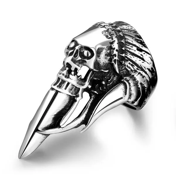 Stainless Steel Indian Chief Head Skull Rings