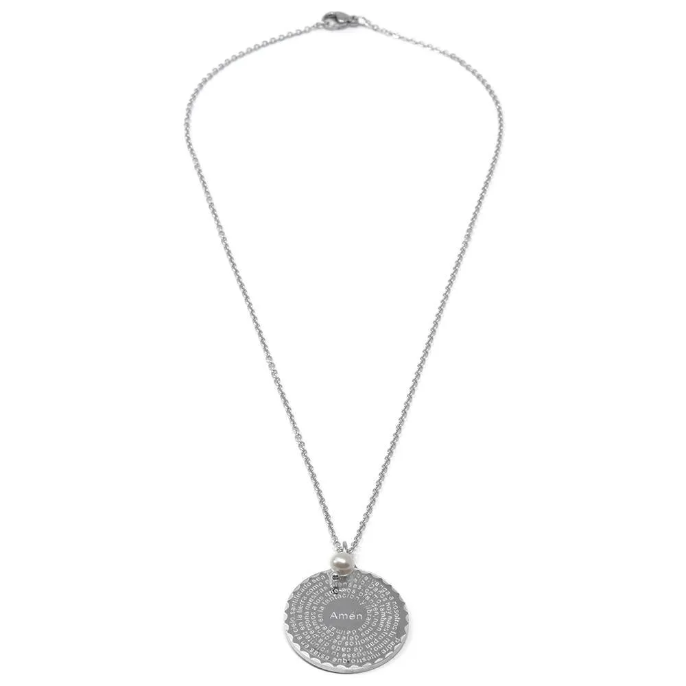 Stainless Steel Pearl Prayer Disc Necklace