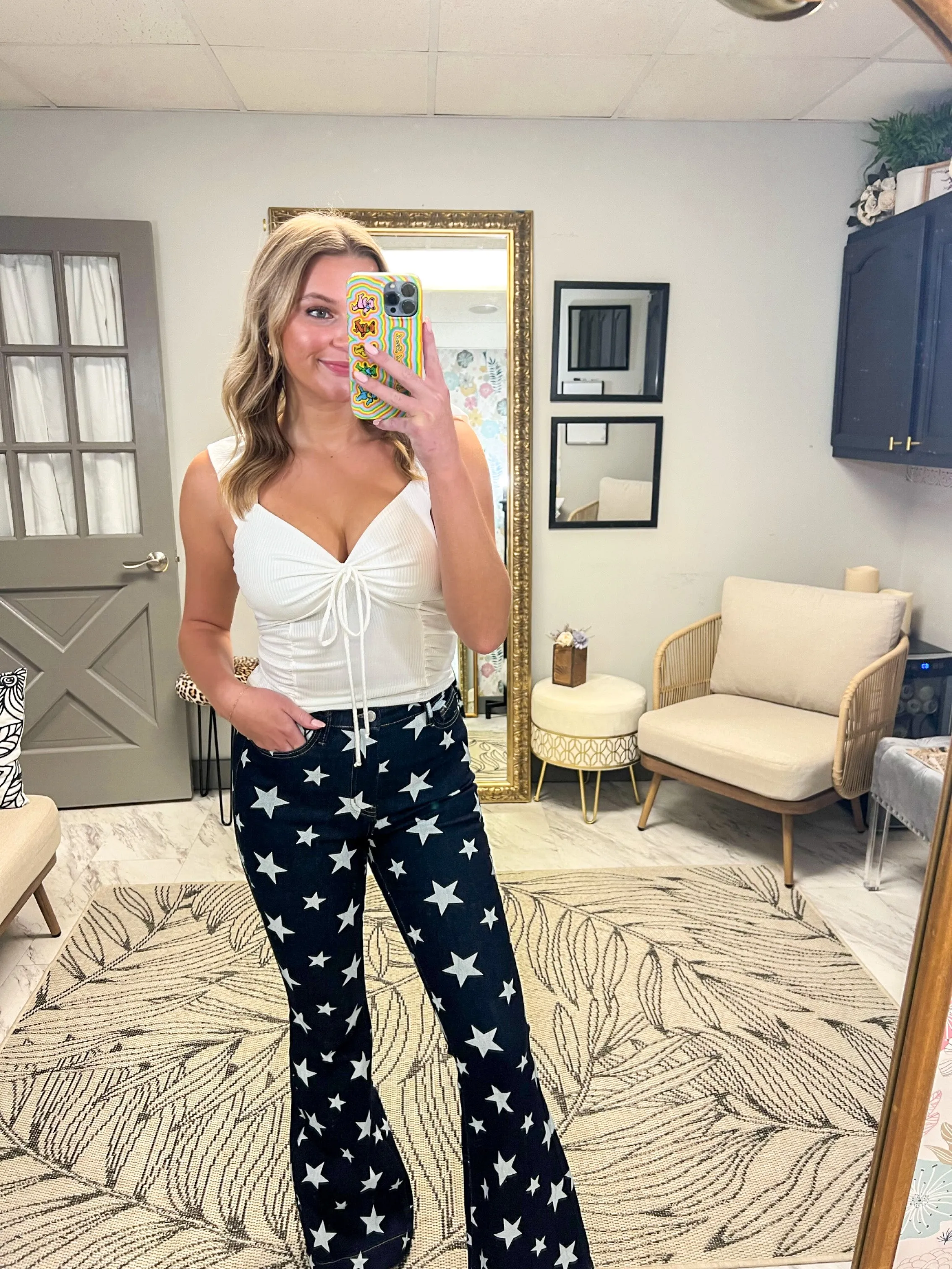 Star Print Flare Jean