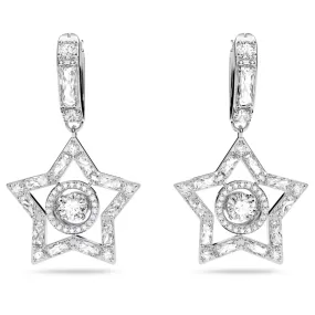 Stella drop earrings Mixed cuts, Star, White, Rhodium plated 