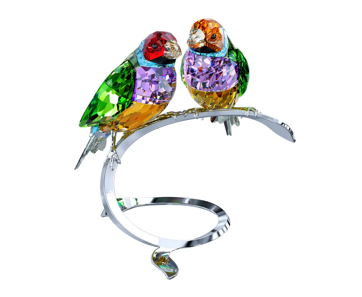 Swarovski Crystal Birds Figurine GOULDIAN FINCHES PERIDOT 2012 -1141675