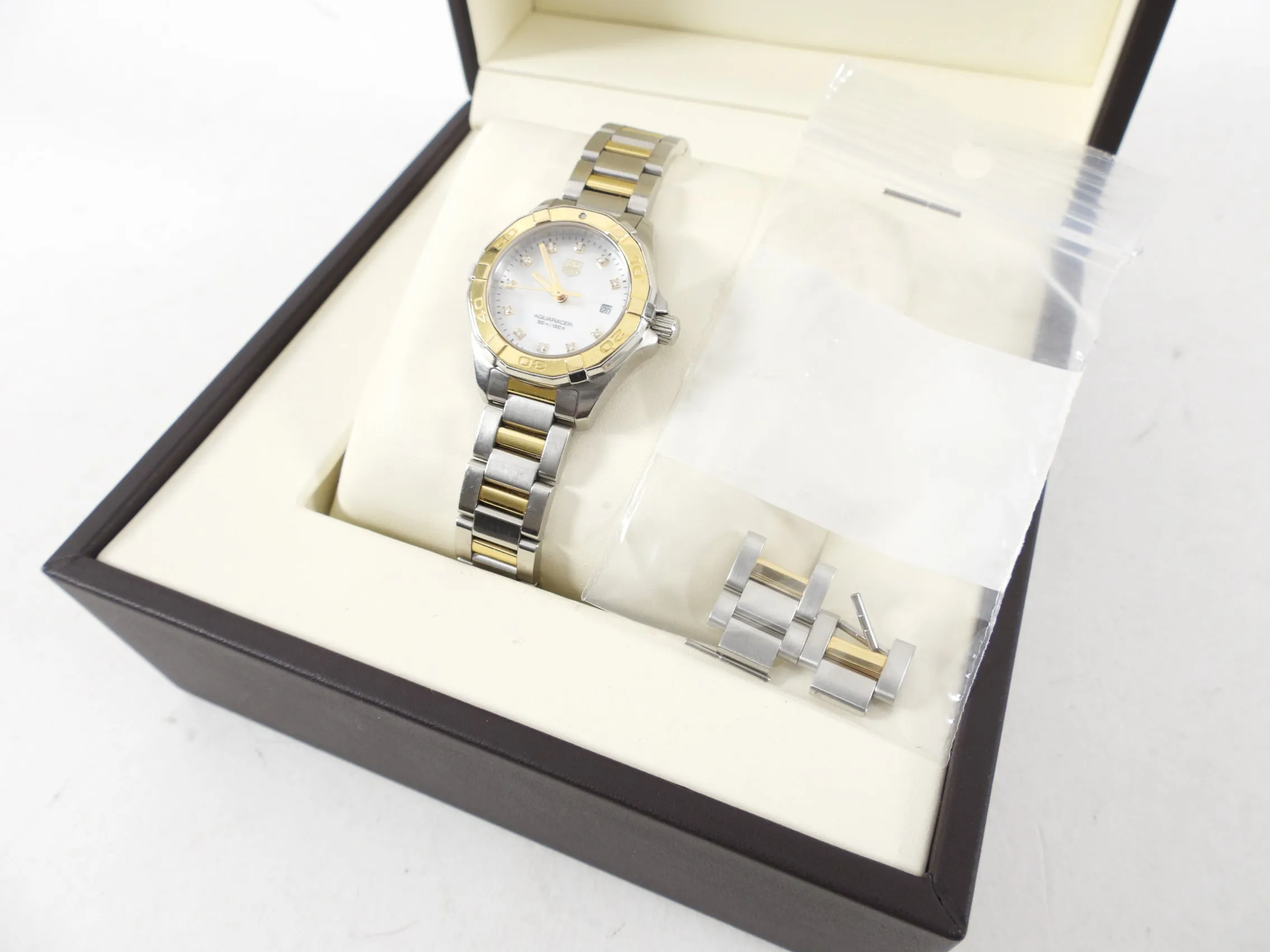 Tag Heuer Ladies Aqua Racer Mother of Pearl Diamond Two Tone Watch