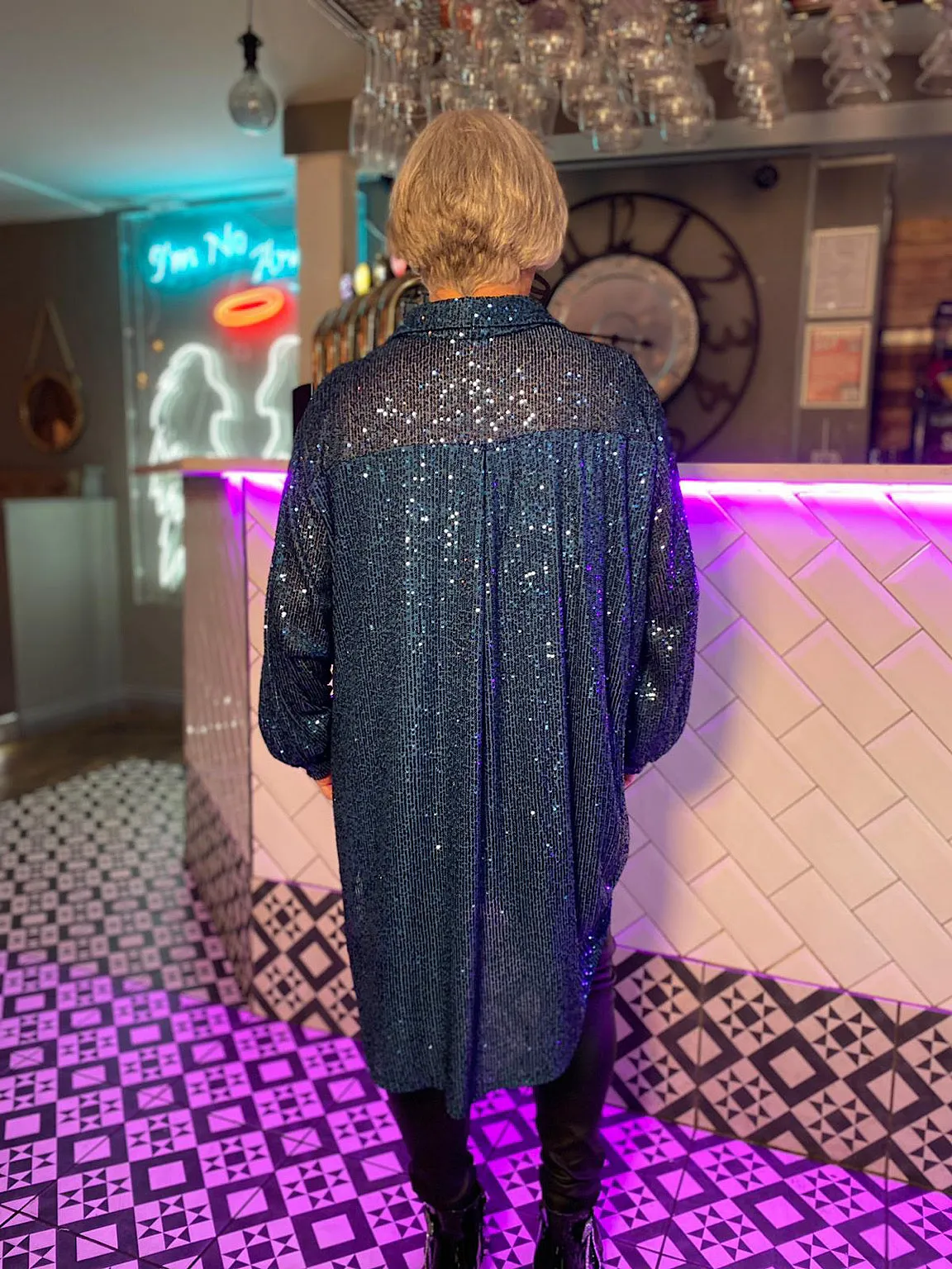 Teal Hi-Lo Sequin Shirt Piper