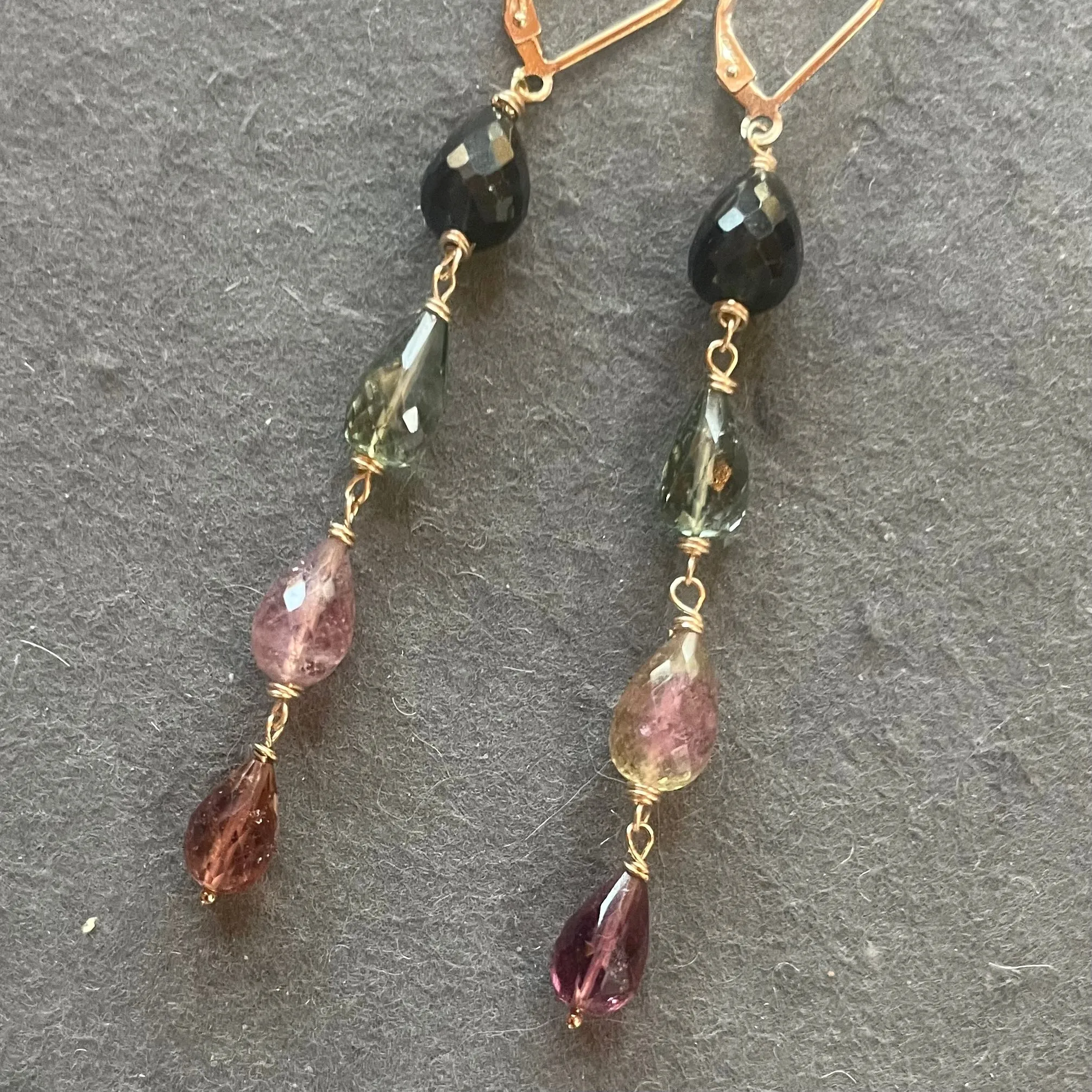 Tourmaline 4 Teardrop Dangles, OOAK