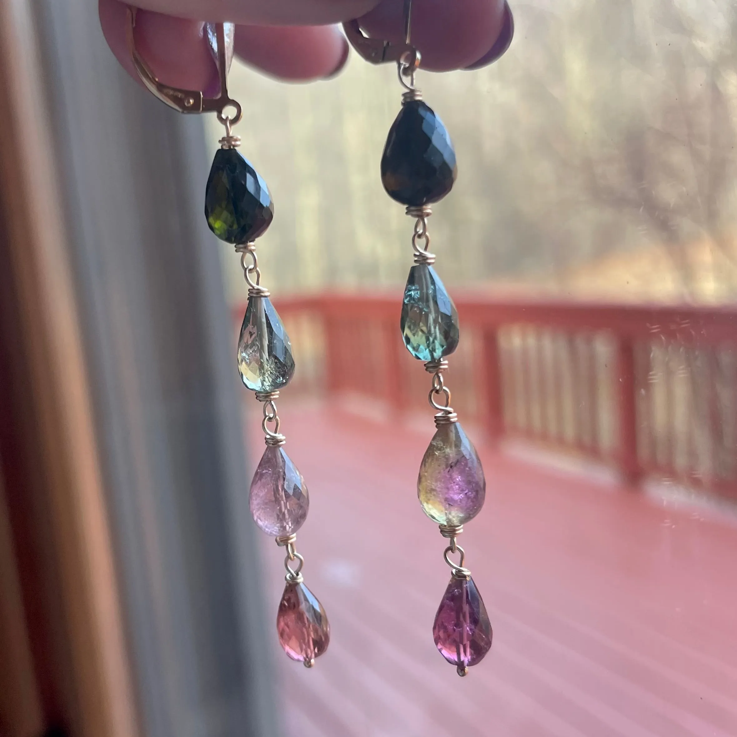 Tourmaline 4 Teardrop Dangles, OOAK