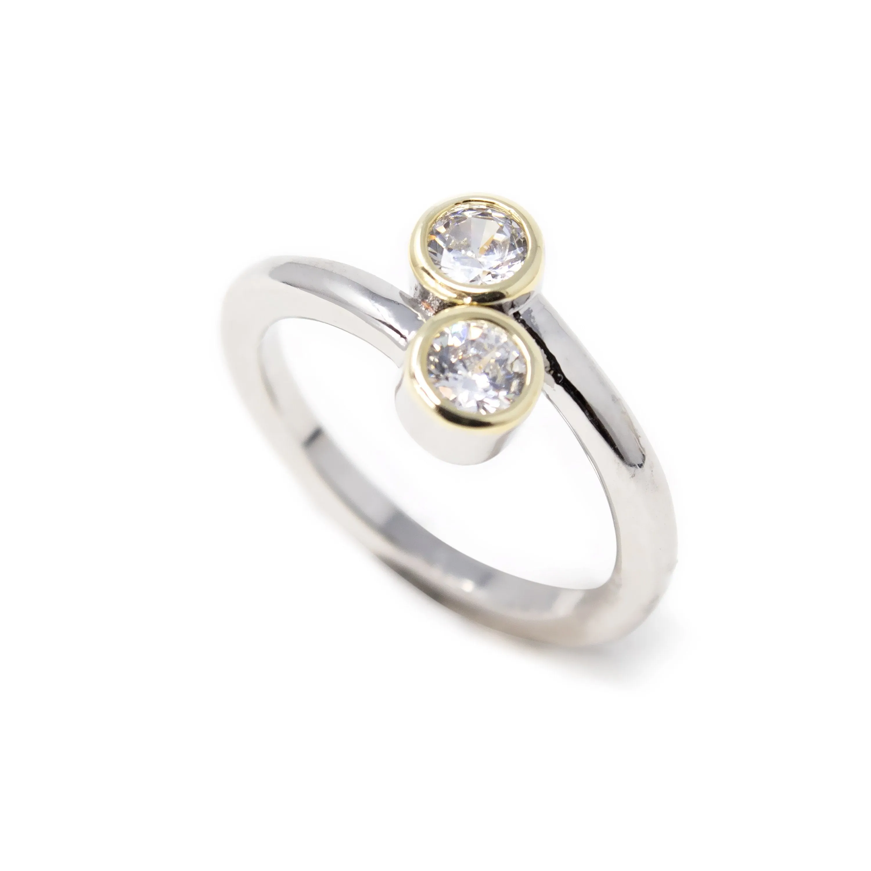 Two Tone Double Round CZ Ring