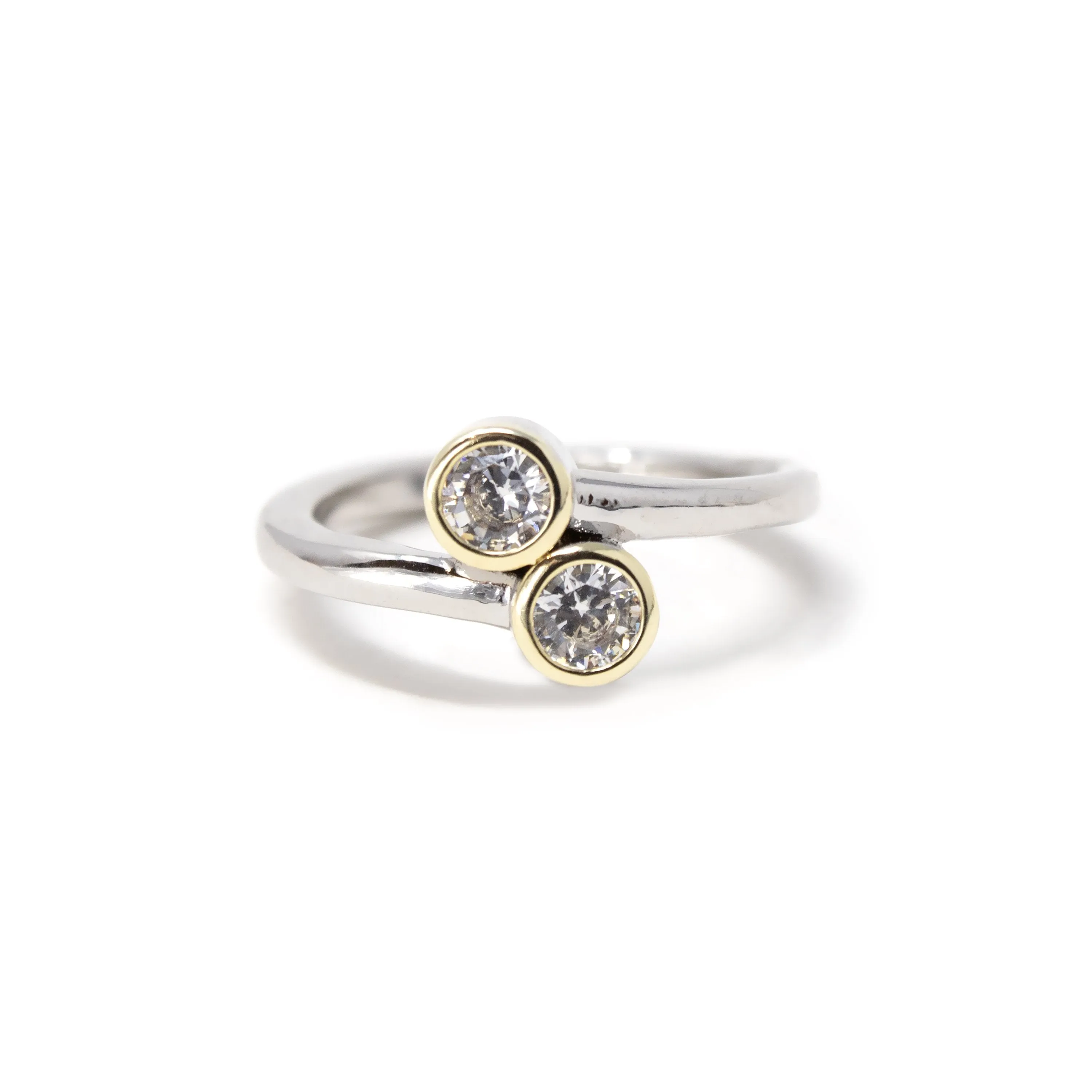 Two Tone Double Round CZ Ring