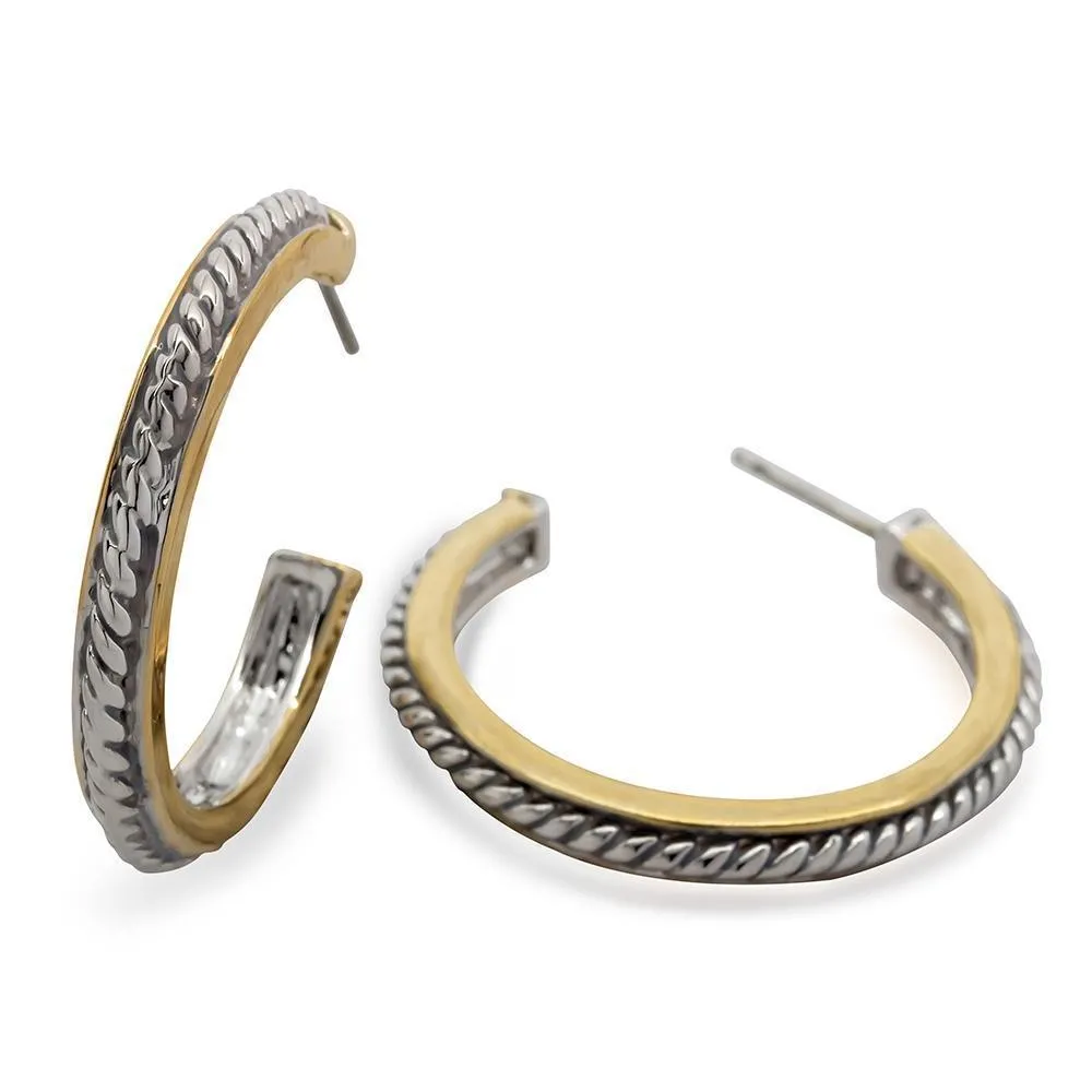 Two Tone Open Cable Hoop Earrings