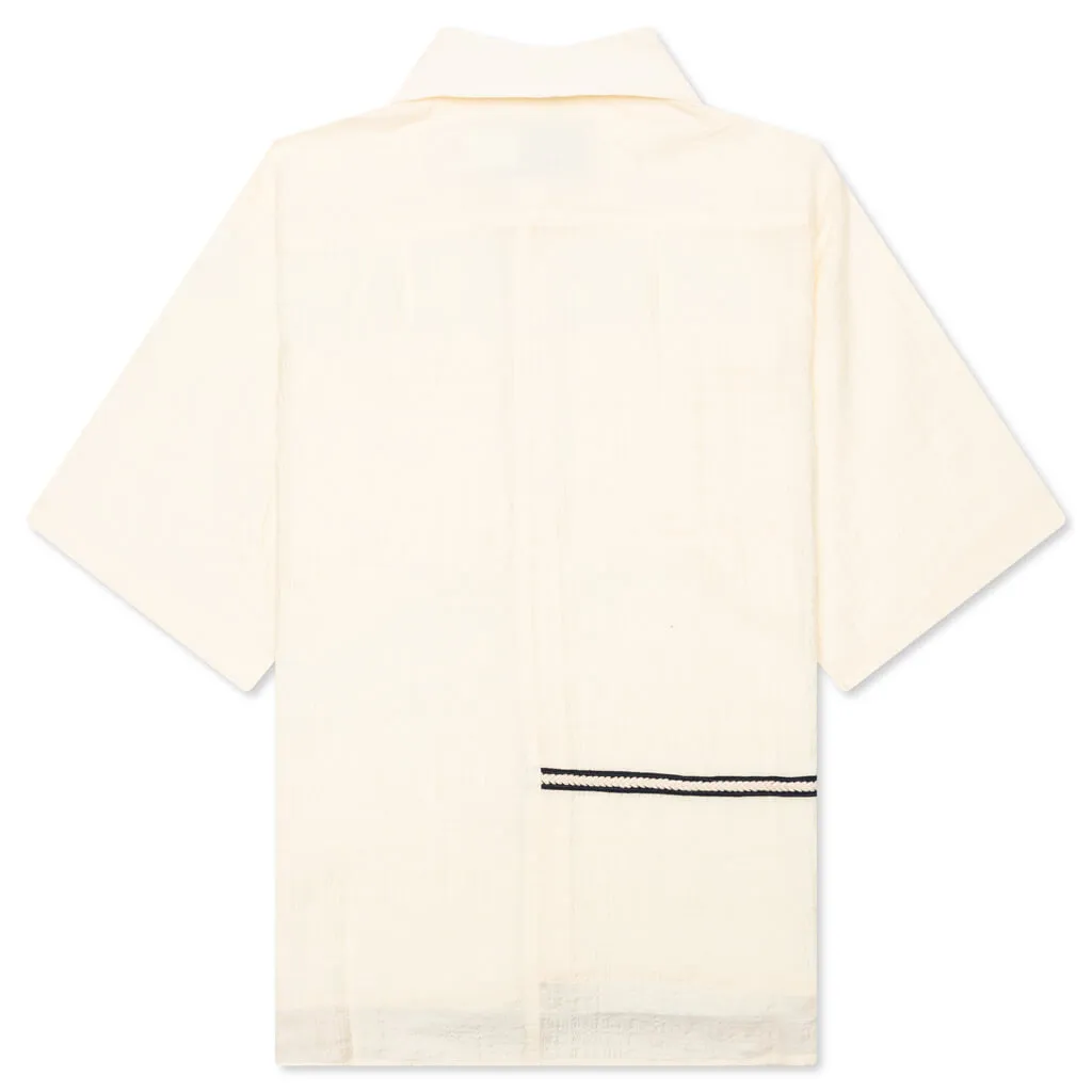 Weave Trim Button Up Shirt - Cream